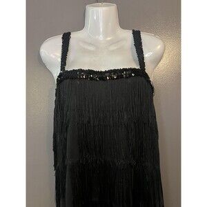 CostumesUSA Dress Womens Extra Large Black 20s Flapper Fringe Tassel Sequin